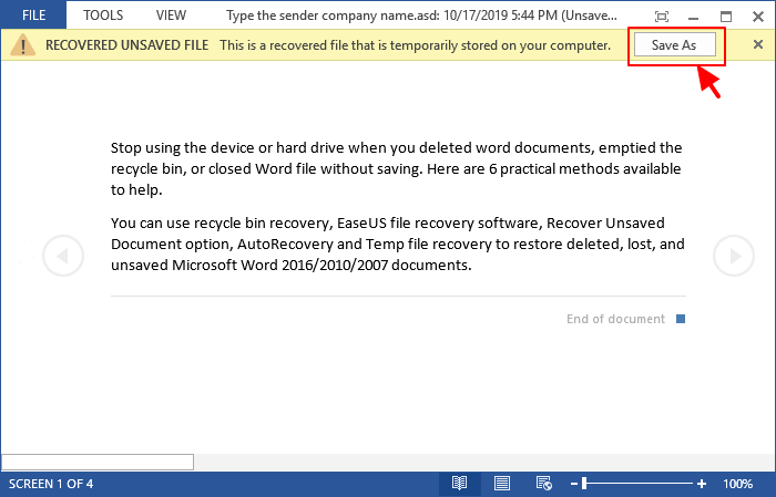 Versehentliches Schließen von Word ohne Speichern in MS Word