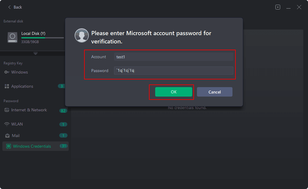 Input Windows account and password of dead or unabootable pc for verification