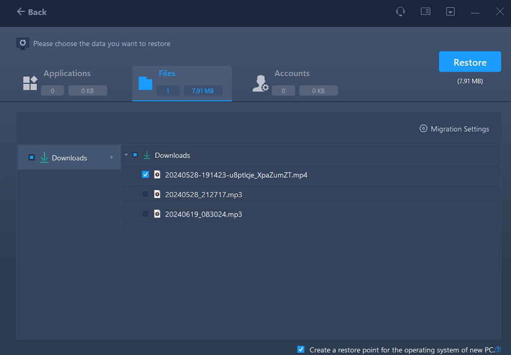 Restore file backup to new PC